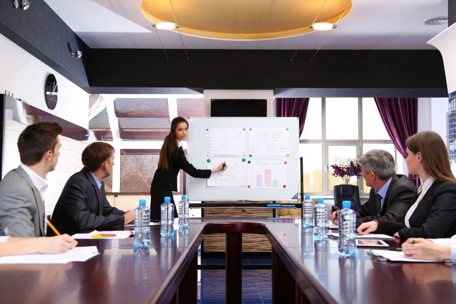 Creative professional presenting a visual design concept to business clients