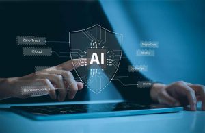 AI brain over a digital lock symbolizing cybersecurity