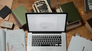 Editor reviewing balance sheets
