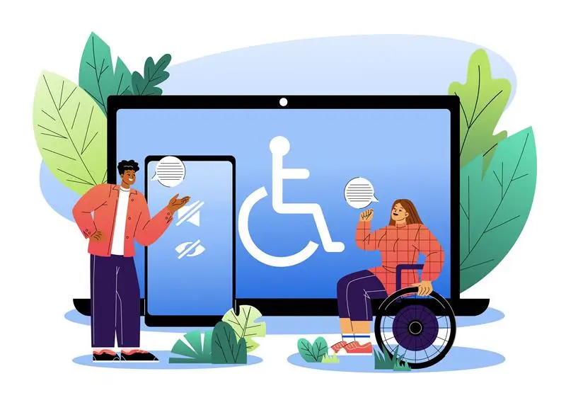 Illustration showing accessible and inclusive digital design with accessibility icons.