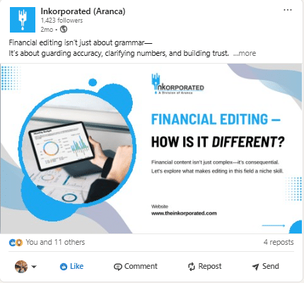 LinkedIn Post – Editing of Financial Report