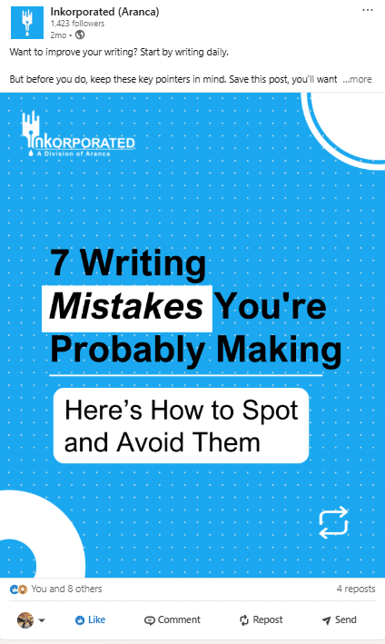 LinkedIn Post – Seven Writing Mistakes to Avoid