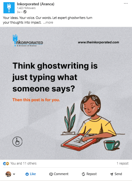 LinkedIn Post – Think ghostwriting is just typing what someone says?