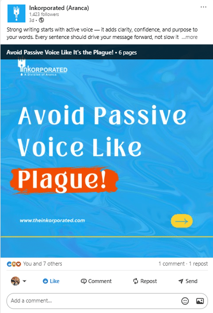 LinkedIn Post – Why active voice matters in writing