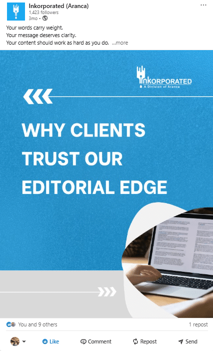 LinkedIn Post – Why Clients Trust Our Editorial Edge