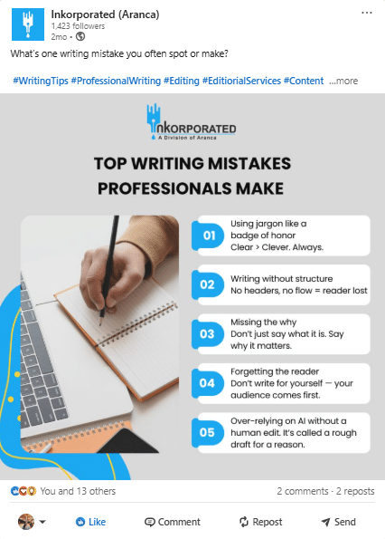 LinkedIn Post - Writing Mistake