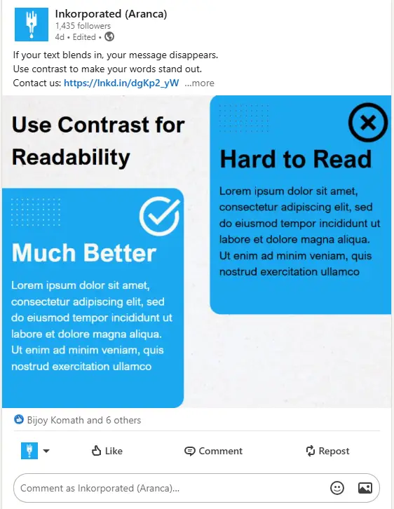 LinkedIn Post – Use Contrast for Readability