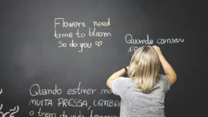 Chalkboard message representing how communication styles evolve in US workplaces