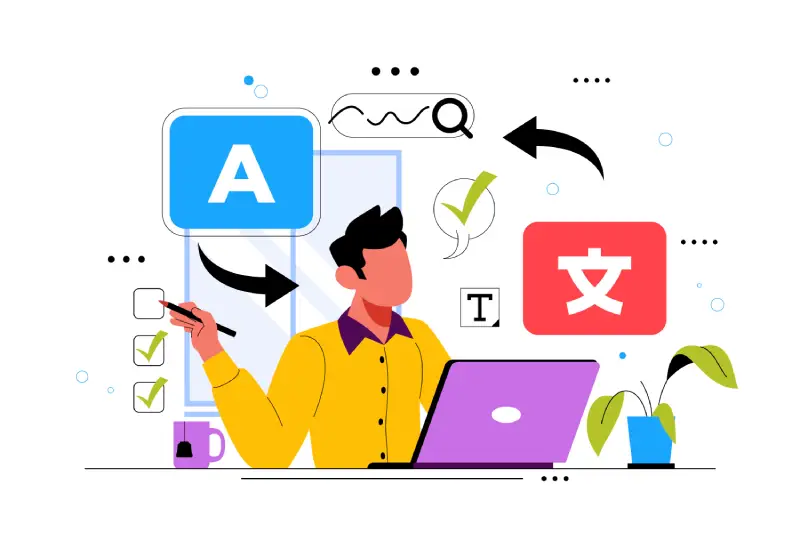 Illustration showing multilingual product description localization for global e-commerce