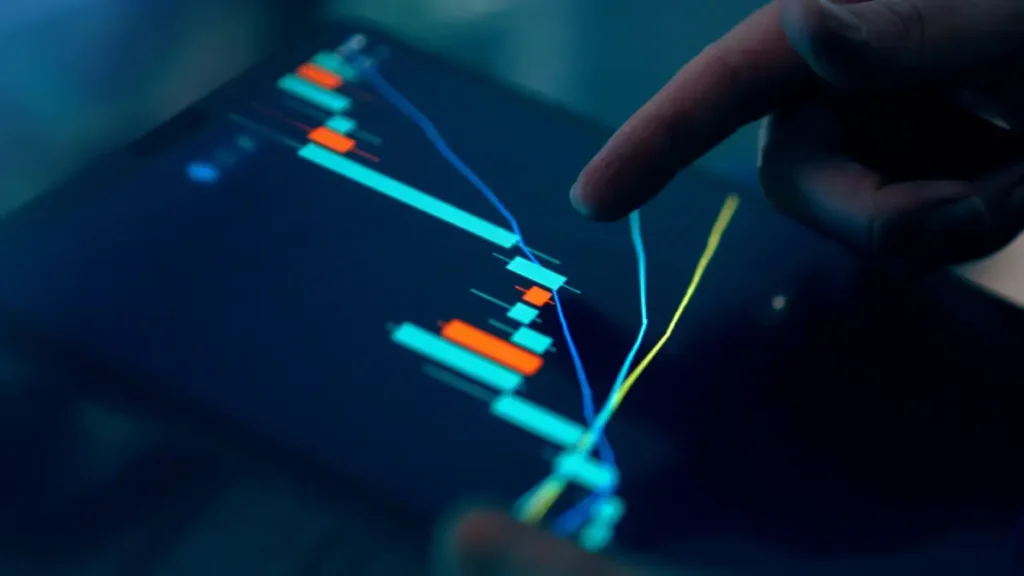 Business analytics and interactive financial charts on a mobile device illustrating modern annual report trends