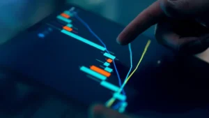 Business analytics and interactive financial charts on a mobile device illustrating modern annual report trends