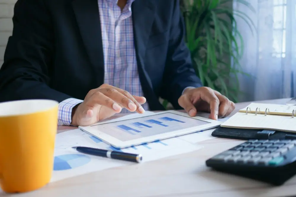 Expert checking financial reports for editorial and data errors