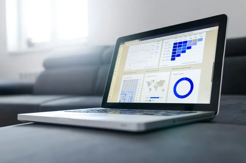 Financial report dashboard showcasing data visualization for annual report design