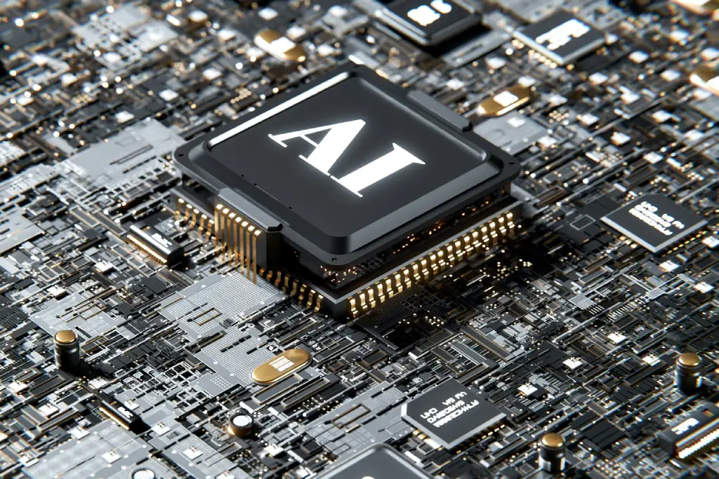 AI processor chip on a circuit board, symbolizing risks of generative AI content