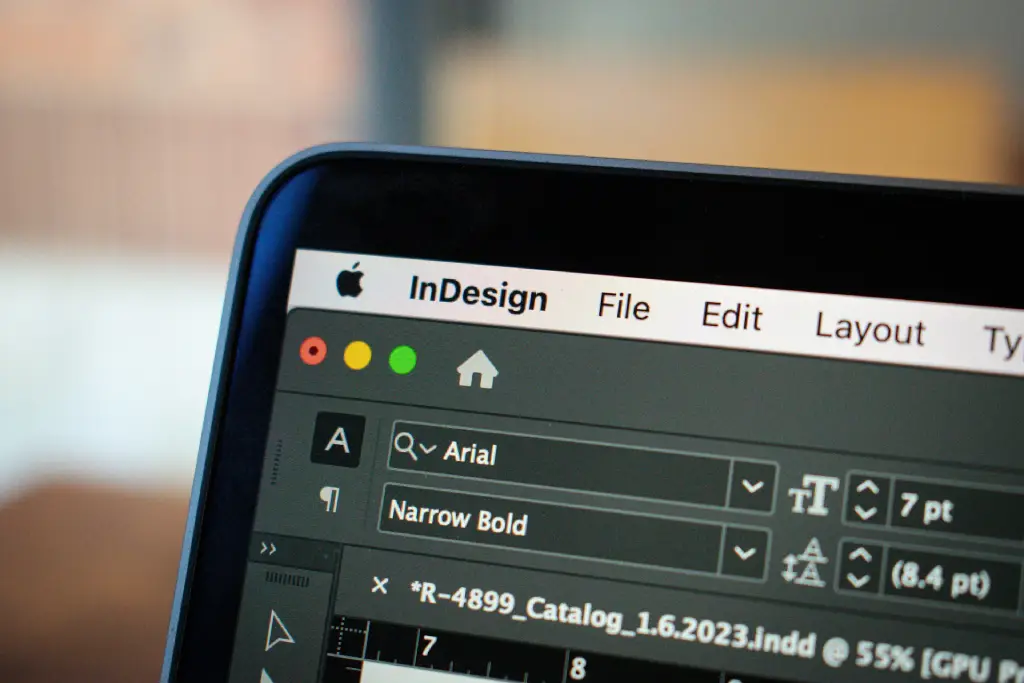 InDesign typography settings showing font, point size and line spacing used in business document formatting